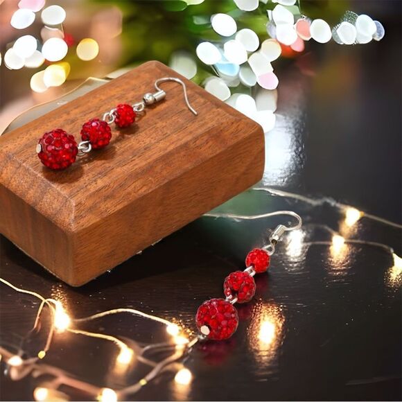 Pretty Shimmery Red Glimmery earrings l 2 1/4” drop l Hook l New - Picture 1 of 5